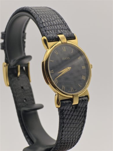 Gucci 3400 Gold Plated Quartz Watch | 1980s Swiss Made | Black Roman Dial | Vintage Dress Watch - Etsy