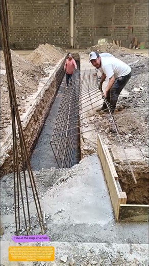 How a Steel Cage Descends into a Trench to Anchor a Foundation