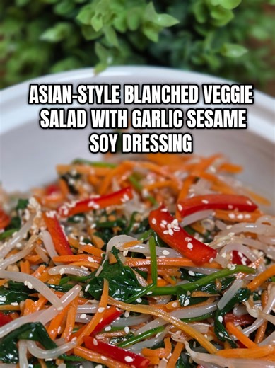 Asian-Style Blanched Vegetable Salad with Garlic Sesame Soy Dressing This Asian-Style Blanched Vegetable Salad is light, fresh, and full of flavor. Spinach, sprouts, and shredded carrots are quickly blanched, then tossed in a savory garlic sesame soy dressing made with mirin, rice vinegar, sesame oil, and chili heat. Simple ingredients, quick prep, and perfect as a side dish or healthy meal addition. Vegetables: Spinach Sprouts Carrots Garlic Sesame Soy Dressing: 1–2 cloves garlic, finely minced