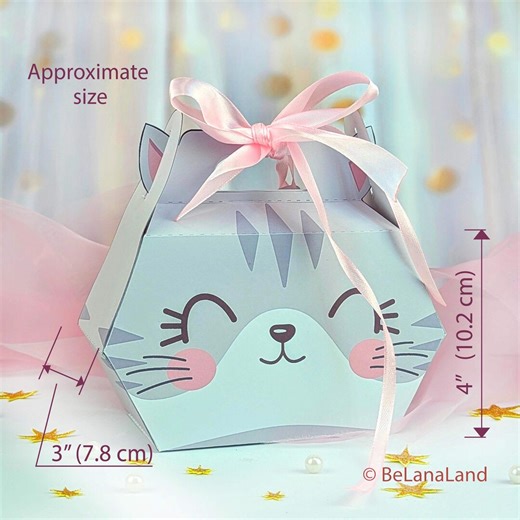 Printable Cat Favor Box Template, Cute Kitty Head Gift Box, Editable Canva Party Bag With Paw Tag, DIY Birthday Baby Shower Goodie Packaging - Etsy