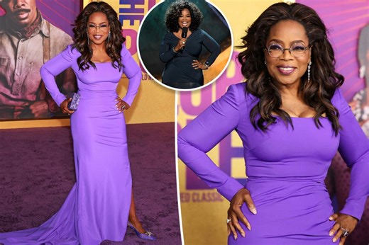 Oprah Winfrey gives insight into physical transformation as she stuns in another purple gown