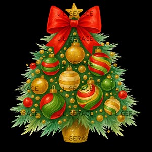 Traditional Christmas Tree PNG | Red & Gold Ornament Clipart | Classic Holiday Sublimation Design - Etsy