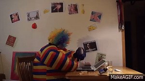 Drunk clown vs. smartass computer: Who wins this haggard contest? on Make a GIF