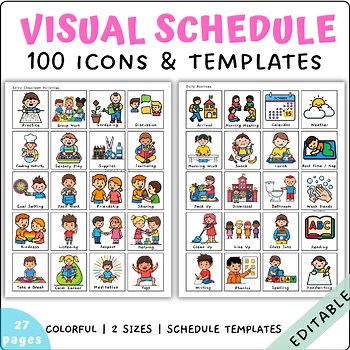 Set 1 : Editable Visual Schedule with 100 Icons & Templates | Individual Visual