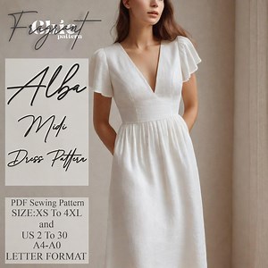 V Neck Dress Sewing Pattern | Flared Sleeve Dress Sewing Pattern | Gathered Midi Dress Sewing Pattern | PDF Digital Sewing Pattern - Etsy