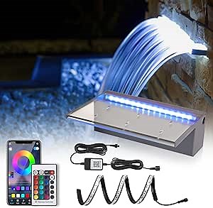 12'' APP Control Pool Waterfall Spillway Acrylic Pond Fountain with RGB LED Lights, Fountain Set for Outdoor Decorations, Koi Pond Swimming Pool w/16 Color Changing Spillway for Sheer Descent