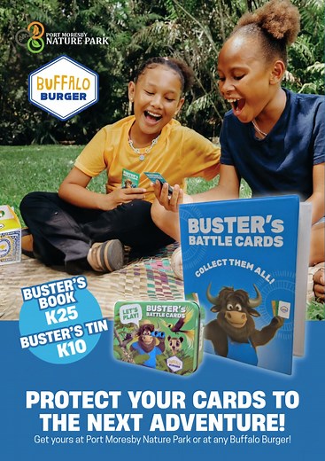 48 reactions | Little collectors. Big collections. Keep every card protected and showcase your cards strength with Buster's Book and Tin. Time to level up your game! Grab yours today at Port Moresby Nature Park or at any Buffalo Burger PNG store. Visit busterbattlecards.com to know how to play! #BusterBattleCards #BuffaloBurgerPNG | Buffalo Burger PNG | Facebook