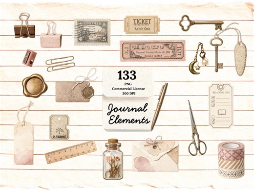 Vintage Journal Clipart Bundle, Junk Journal Elements PNG, Ephemera, Scrapbook Stickers, Antique Stationery - Etsy