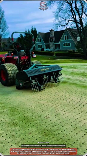 Aeration Machine Punching 0.125 m Depth During Turf Maintenance Work