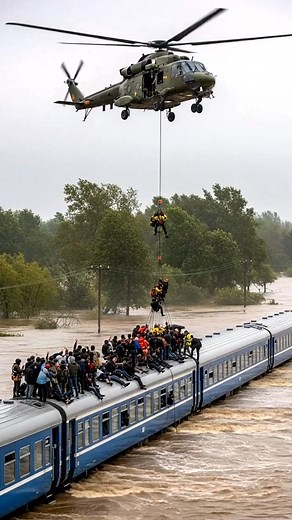 427K views · 1.7K reactions | Helicopter Rescues Passengers Stranded on Flooded Train | World Disaster | Facebook