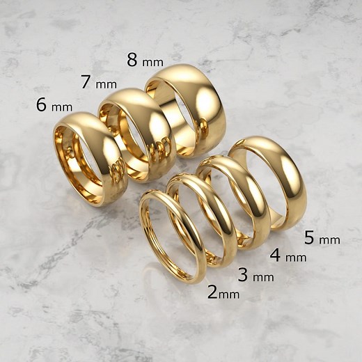 14k Solid Yellow Gold Domed Wedding Band | 2mm - 8mm Gold Ring | Classic Dome Comfort Fit Wedding Band | Men and Women's Engraved Ring - Etsy