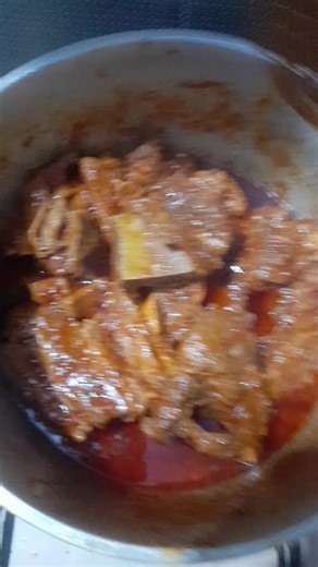 Delicious Tender Meat Cooking in Rich Reddish-Brown Sauce