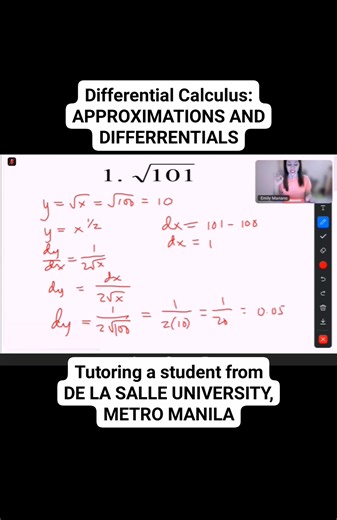 11 reactions | Tutoring an engineering student from DE LA SALLE UNIVERSITY, MANILA. Just message me for inquiries. #mathtutor #CalculusTutor #mathtutorforhire #CalculusTutorial #MathTutoring #CalculusTutoring #calculus #DifferentialCalculus #IntegralCalculus #derivatives #approximationsanddifferentials | Maths Tutoring | Facebook