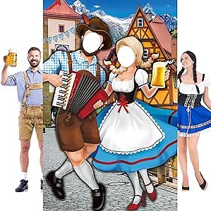 Tudomro Oktoberfest Couple Photo Door Banner Party Decorations 6 x 4 ft Oktoberfest Photo Prop Bavarian Backdrop Door Banner Backdrop Supplies for Themed Party Decor German