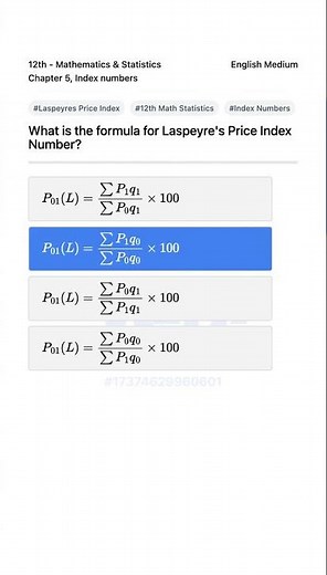 Laspeyres Price Index Formula 12th Math Statistics