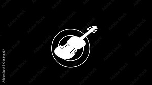 Abstract white guitar icon and sound wave on black background. Electric guitar icon. white silhouette. Musical instrument. Rock music, jazz symbol