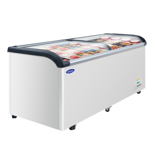 Curved Top Display Freezer 19.3 Cu.ft Sliding Glass Lid Ice Cream Freezers Commercial Mobile Chest Freezer with LED Lighting