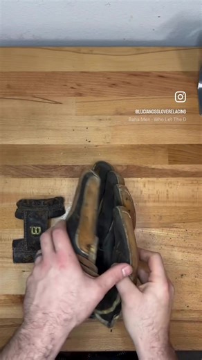 From backyard burial, to looking brand new 🔥 This glove was brought to me with a crazy story: the family dog gotten ahold of the glove, chewed every lace out, and buried it in the backyard. There it sat. Forgotten 👀 until dad was in the backyard digging for a sprinkler head, and hit leather instead of dirt. He brought this to me with a hope and a prayer, and I’d say we came through. @ballplayersbalm worked WONDERS on this glove. Ended in a “Graveyard Relace”, were we do every lace strand a dif
