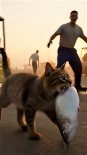 Cat Steals Huge Fish at Dockside Market | Crazy Harbor Chase