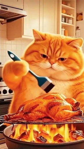 #Cat hunting cock#Making chicken#Rasted chicken#funny cat video#cat video
