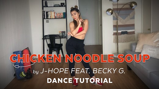 Get ready to groove it out to the iconic "Chicken Noodle Soup” by J-Hope feat. Becky G. Join K-FitSugar host Ellen Kim as she brings you her routine straight from her living room — and without her dancers — while we all stay safe and practice social distancing! Clear some space, and get ready to get your heart rate pumping with this energetic routine. | Popsugar