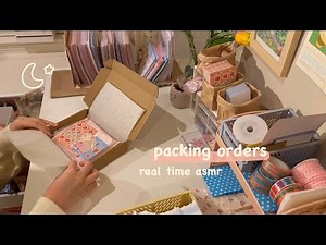 asmr packing orders for my sticker shop 🍵 real time, no music + late night edition