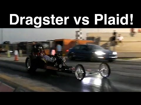 DRAGSTER vs Plaid!!! Tesla takes on Front Engine Rail at the Dragstrip!!! In 4K UHD!