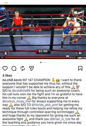 My student, Kevin Veen 2026 IKF Champion Ruckus Muay Thai Jax FL