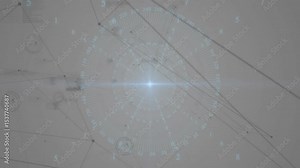 Blue-white flash pulsing from central node on dial initiating nodes connecting into scanning grid