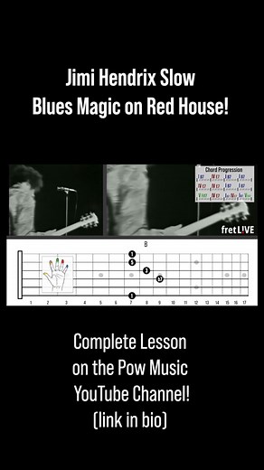Jimi Hendrix SLOW BLUES Masterclass: 12 Incredible Bars from RED HOUSE, Live in 1969 (Guitar Lesson) - Check out the full lesson on the Pow Music YouTube channel! Link in bio! . . . Download the playable TAB and .pdf for Jimi's entire guitar solo from this 12 bar intro to Red House from 1969 in Stockholm, Sweden along with 3 Red House jam tracks in different keys (for Patrons): https://www.patreon.com/posts/61824643 Watch my note for note LITTLE WING breakdown with fretLIVE: https://youtu.be/sB7