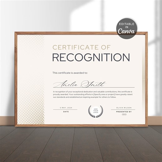 Editable Recognition Certificate Template | Modern Canva Design (digital Download) - Etsy