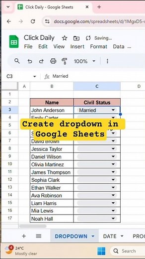 Create Dropdown in Google Sheets #googlesheets #excel #google #shorts