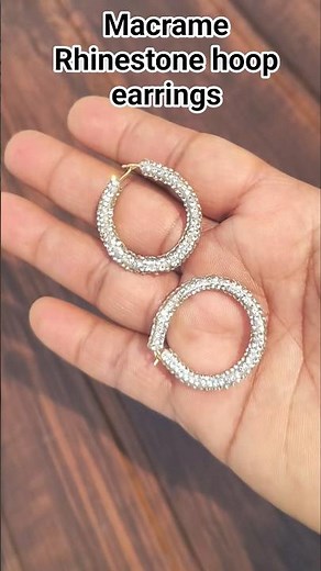 Macrame Rhinestone Hoop earrings tutorial | sparkling earrings easy steps #diy #rhinestoneearrings