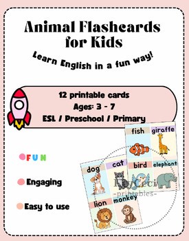 Animal Flashcards for Kids | ESL Preschool Learning Worksheets (Ages 3-7)