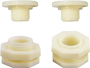 1/2" Female ABS Bulkhead Fitting, Plastic Water Tank Connector Adapter Fitting with Plugs for Outdoor rain Barrel Garden Hose Adapter Spigot kit Water Tank Gallon Drain Bucket(Set of 2)