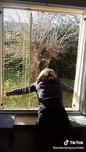 Installation en quelques secondes d’un cadre sans perçage, avec filet coulissant pour accéder facilement à l’extérieur #protectionpourchats #chatdefrance #catsoftiktok #safetyfirst #safecat #france #protectionanimale #protection