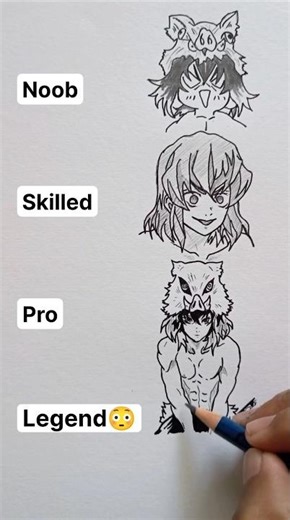 How to draw Inosuke in different levels 😳✨ #demonslayer #inosuke #drawing #animedrawing
