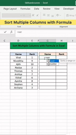 Sort Multiple Columns with Formula in Excel | Advanced Excel Formula #exceltricks #msword #Zoho #skills #excelformulas #Num #exceltips #exceltutorial #advancedexcel #Microsoft | Skills and Courses