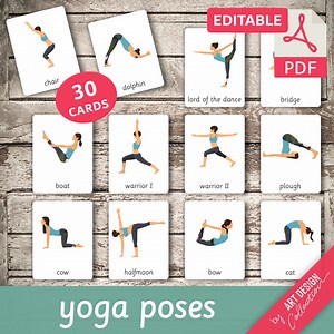 YOGA POSES • 30 Montessori Cards • Flash Cards Nomenclature Flashcards Editable Pdf Printable Cards Yoga Pose Card Yoga Poses Preschool - Etsy