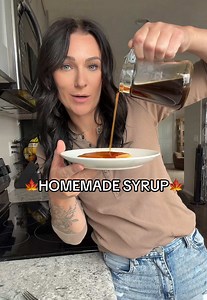 HOMEMADE SYRUP 🍁 INGREIDENTS 2c brown sugar 2/3c water 1/2 tsp maple extract INSTRUCTIONS Add brown sugar and water to a small saucepan and bring to a boil. Boil for 1 minute. Remove from heat. Add maple extract. Store in an airtight container in the fridge for up to a few weeks. (Thickens as it cools) #homemadefood #breakfast