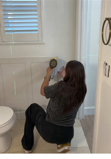 The wainscoting panels are up! I found these beauties at @Lowe’s and at only $19.35 per panel they are the perfect inexpensive way to elevate any space. What color would you paint these??? #wainscoting #lowespartner #bathroom #diyhomeprojects #bathroomremodeling