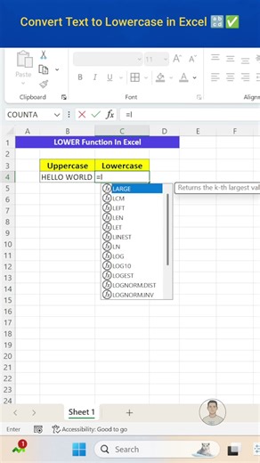 Make Text Lowercase Instantly in Excel 🔡 | LOWER Function Trick