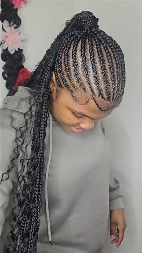 Cornrow Braided Ponytail with Boho Knotless Braids (Half-Up Half Down) #hairstyles #beauty