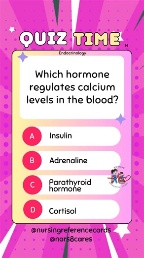 3K views · 63 reactions | Which hormone regulates calcium levels in the blood? * * * * * * * * #nurses #doctors #nursing #medical #nurseexam #NCLEX #nclexreview #nclexrn #registerednurse #medicaldoctor #medicine #studentlife #exam #exampreparation #nclexprep #nursingstudent #medicalstudent #RN #NMC #NGN #PNLE #NLE #USRN #RN #rnlife #nursinglife #fbreels #fypシ゚ @highlight @followers @everyone | Nursing Reference Cards | Facebook