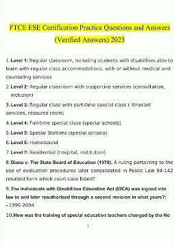 Ftce Ese Certification Practice Questions And Answers 2023 100 Verified Answers By Expert video