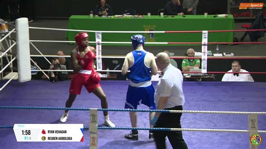 Reuben Aigbologa (Mayfield) and Ryan Vehagen (Tobar Pheadair) meet in a National U18 Championship 75kg quarter final - Watch the action live here: https://page.inplayer.com/iaba/item.html?id=3708145 | Boxing Ireland