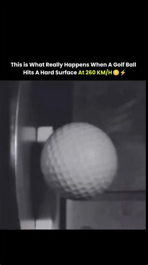 Knowledge Matrix on Instagram: "When a golf ball slams into a hard surface at 260 km/h, it briefly flattens almost like a line before quickly bouncing back to its original shape. This happens because the ball’s soft, elastic core and strong outer layer absorb the impact energy, store it for a split second, and then release it instantly. That sudden energy release sends the ball flying back at incredible speed. This amazing moment perfectly shows how elastic collisions and energy transfer work in
