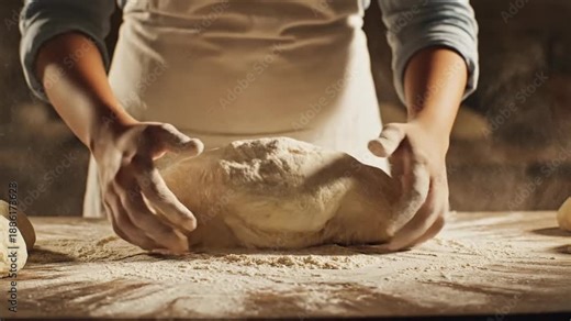 Person working with flour creating explosion in a food preparation setting