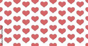 Red hearts background clip motion backdrop video in a seamless repeating loop. Love family & romance themed pattern white background high definition motion video clip