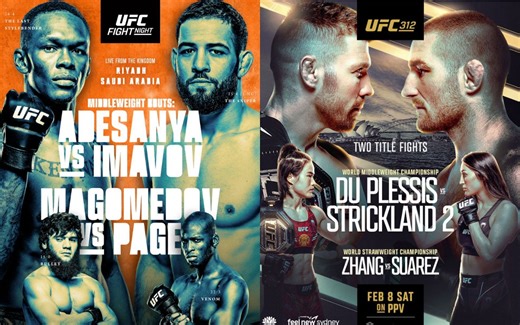 UFC schedule for February 2025: Dricus du Plessis vs. Sean Strickland rematch, Israel Adesanya's first non-title fight in six years, and more